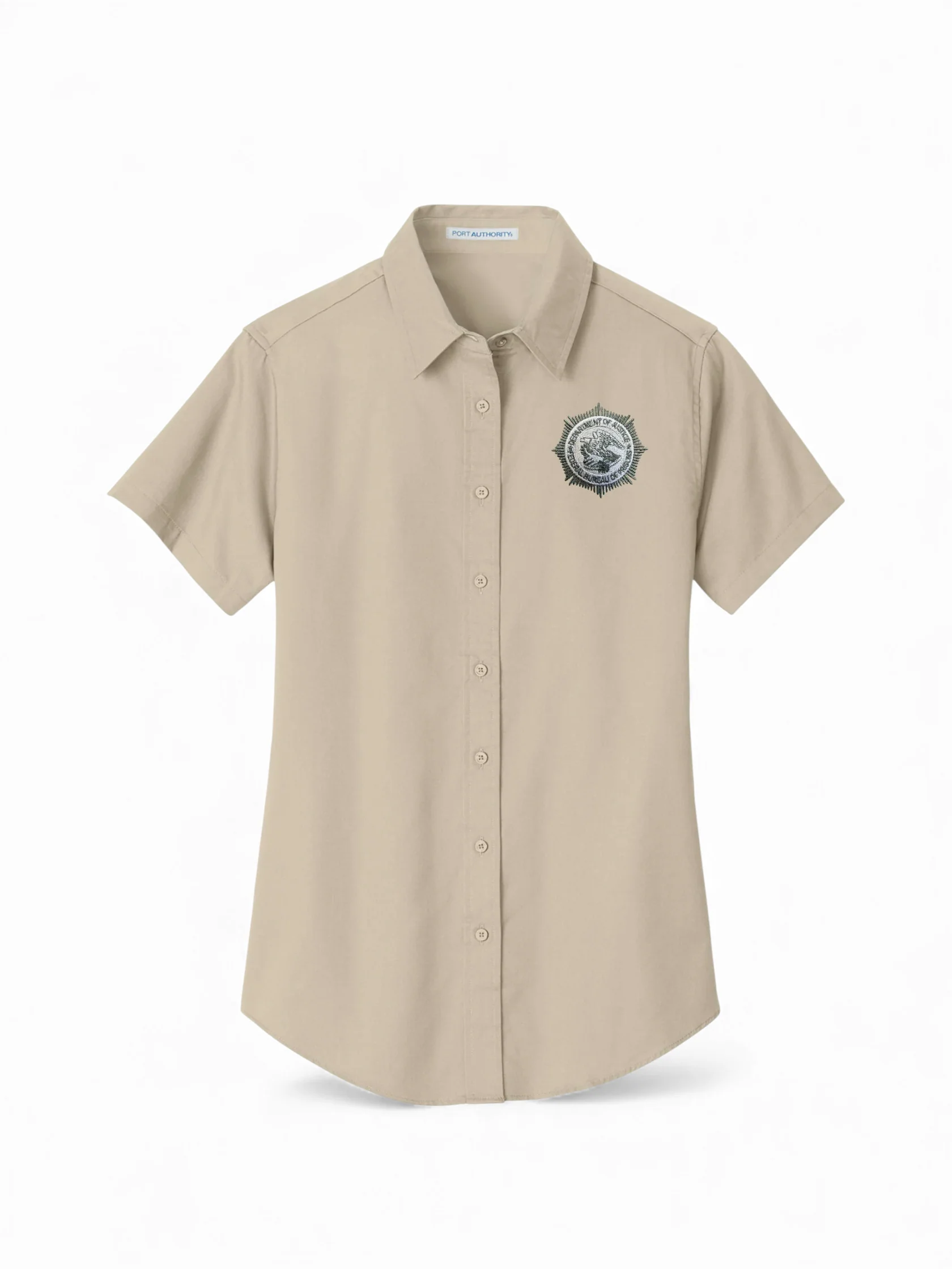 CLEARANCE WOMEN'S BOP BADGE OD/TAN BUTTON UP DRESS SHIRT-L508