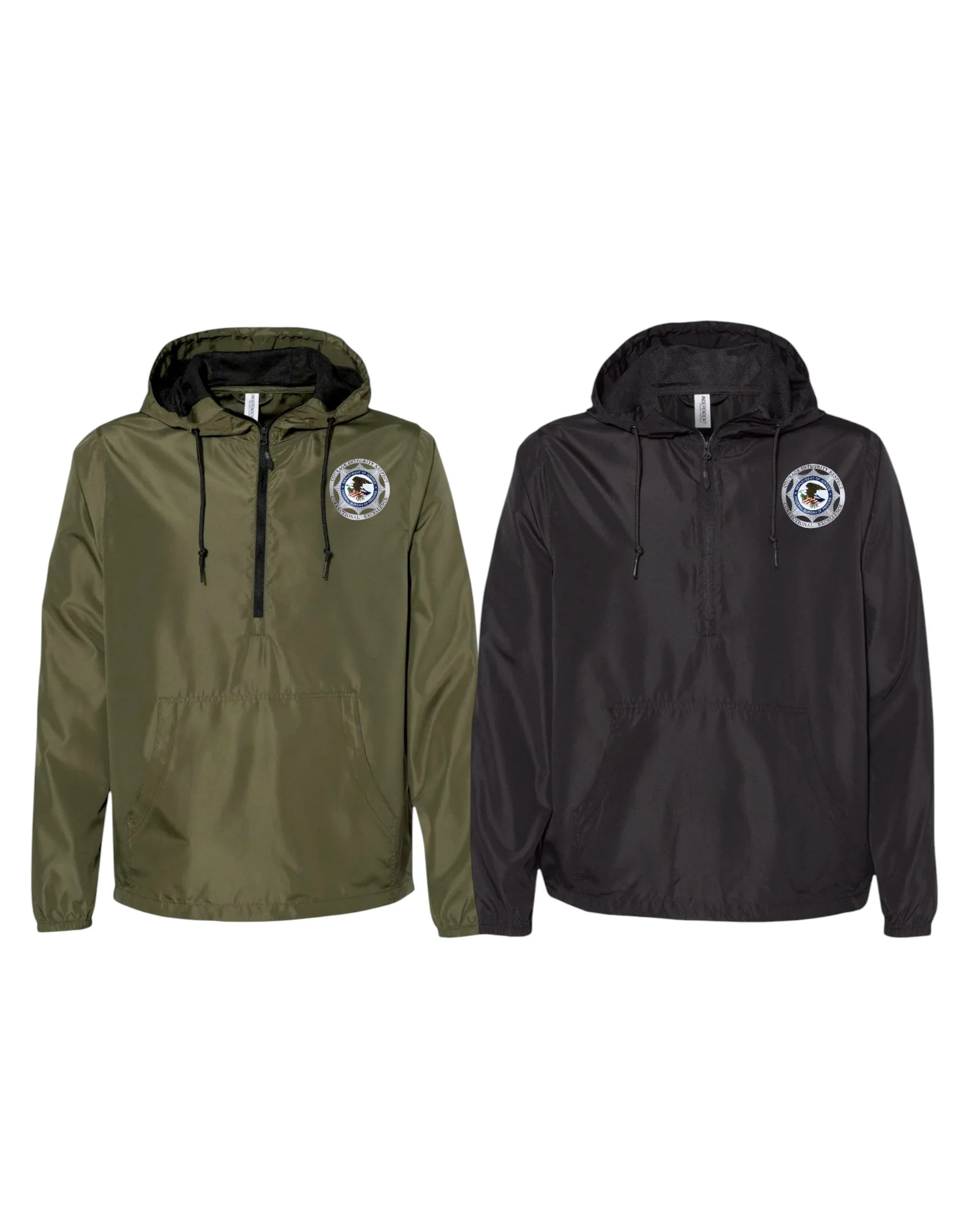 INDEPENDENT TRADING LIGHTWEIGHT QUARTER-ZIP WINDBREAKER PULLOVER W/ BOP BADGE PRINTED