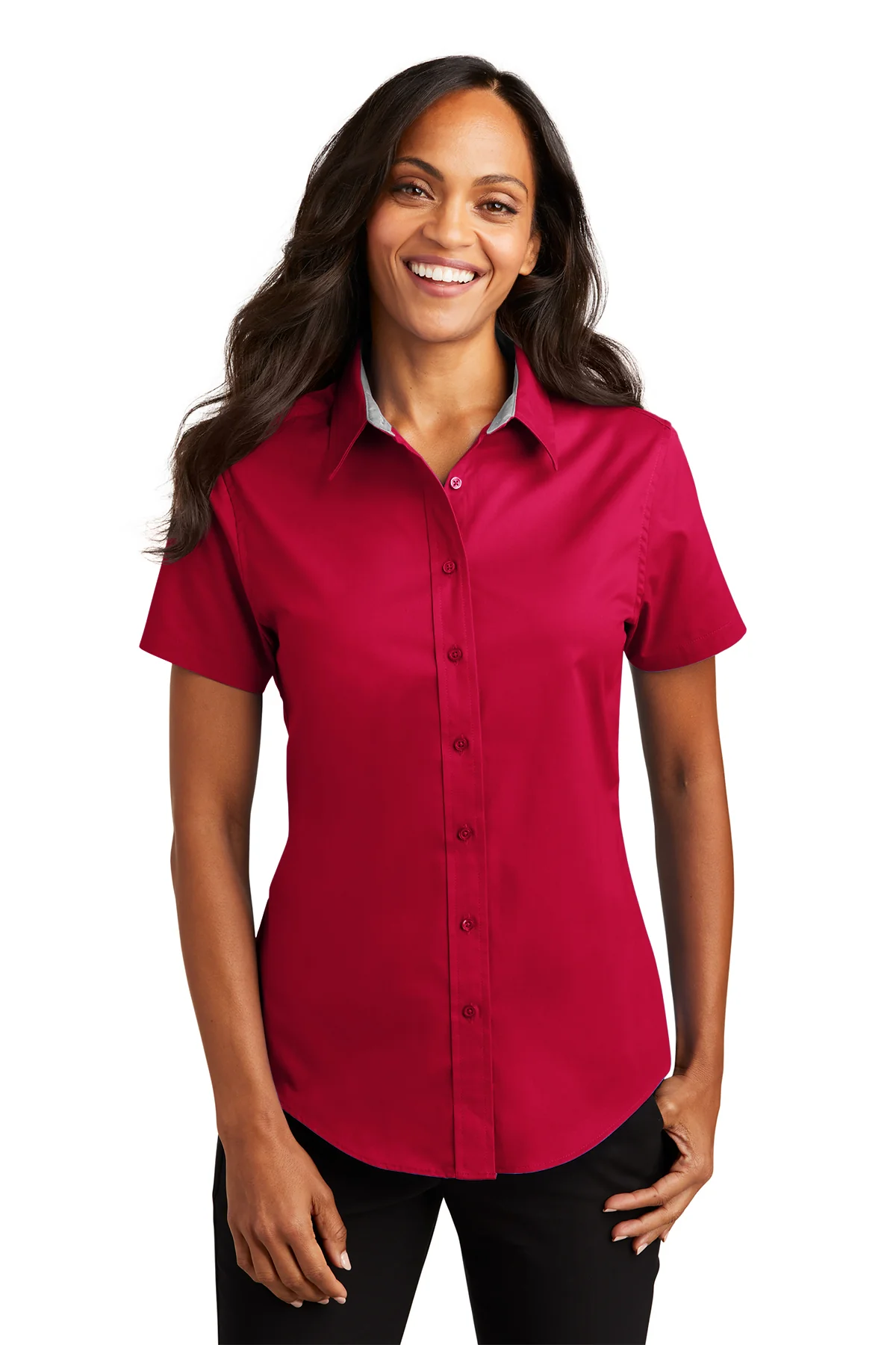 SHORT SLEEVE LADIES BUTTON SHIRT L508 - Image 12