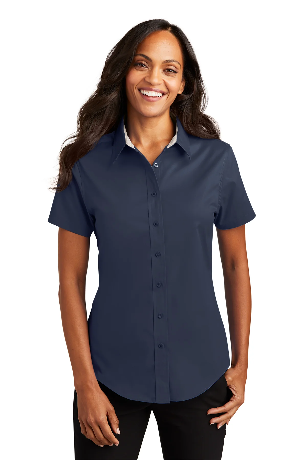 SHORT SLEEVE LADIES BUTTON SHIRT L508 - Image 3