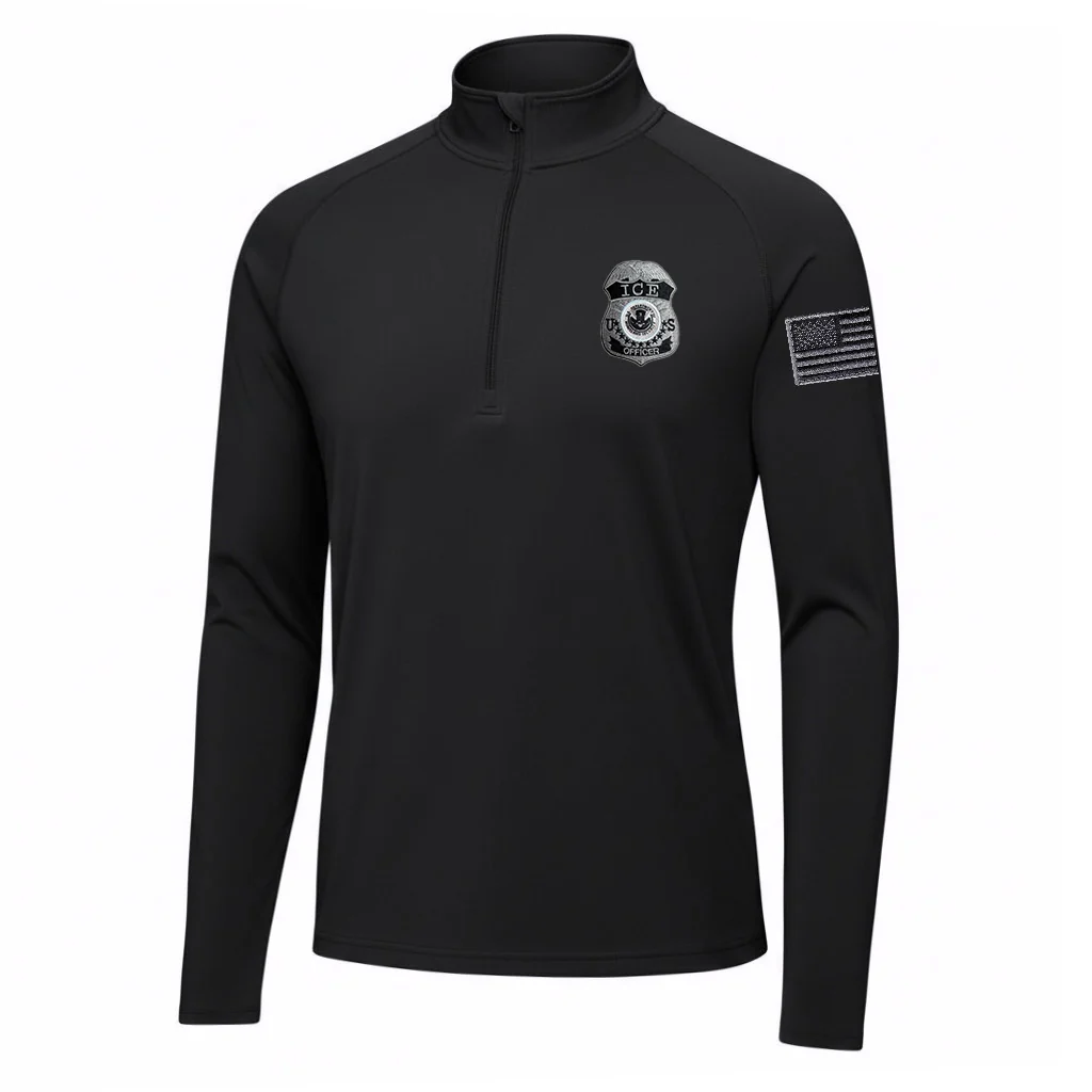 ST850 SPORT TEK 1/4 ZIP PULLOVER WITH ICE OFFICER BADGE AND FLAG LEFT SLEEVE-GREY/BLACK - Image 2