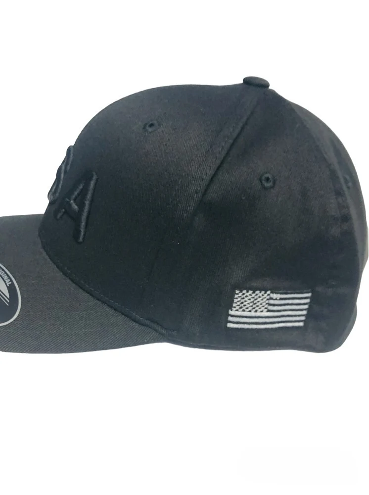 TSA BLACK OUT LETTERS W/ FLAG FLEXFIT HAT-BLACK - Image 3