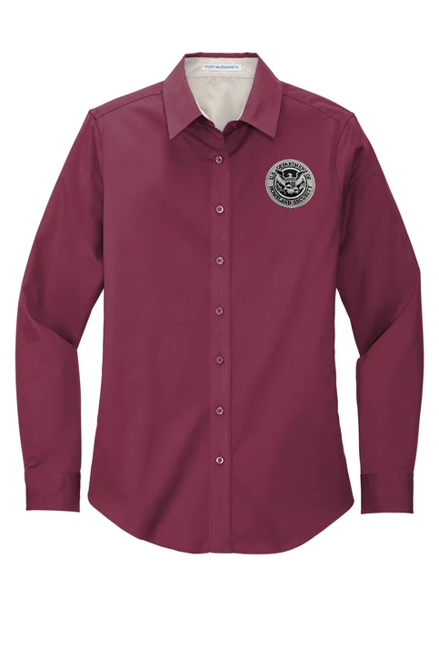 WOMEN'S DHS SEAL BUTTON UP DRESS SHIRT-L608-CLEARANCE